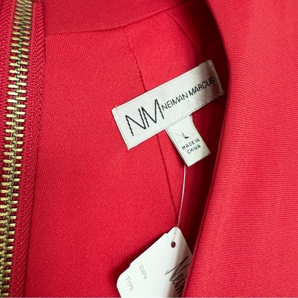 Nwt!! Neiman Marcus Women's Red V-Neck Cap Sleeve Midi Dress Size L Gold Zipper — image 8 of 8